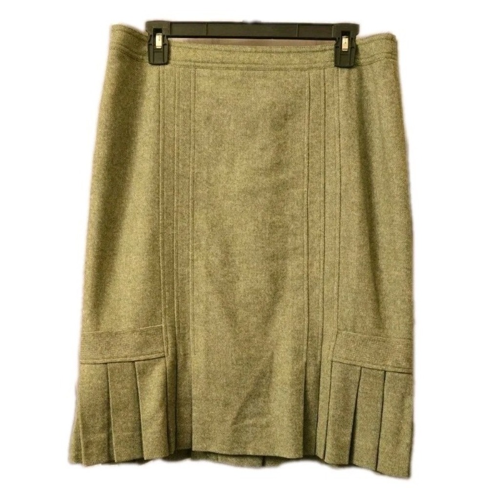 Weekend Max Mara Woolmark Blend Pleated‎ Hem Skirt Sage Green Classic Sz 10